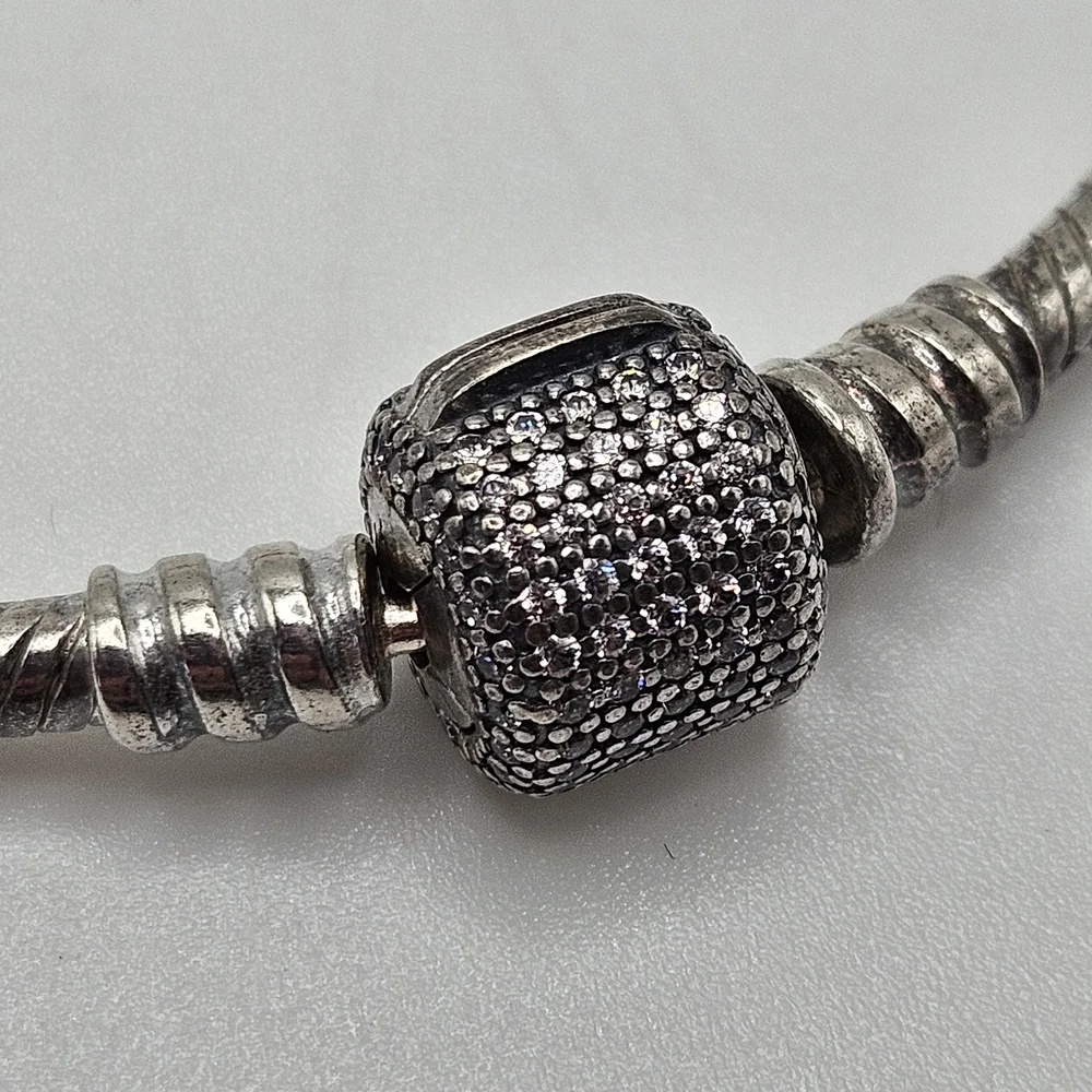 Pandora Moments Sparkling Pave Clasp Snake Chain Sterling Silver Bracelet Bag